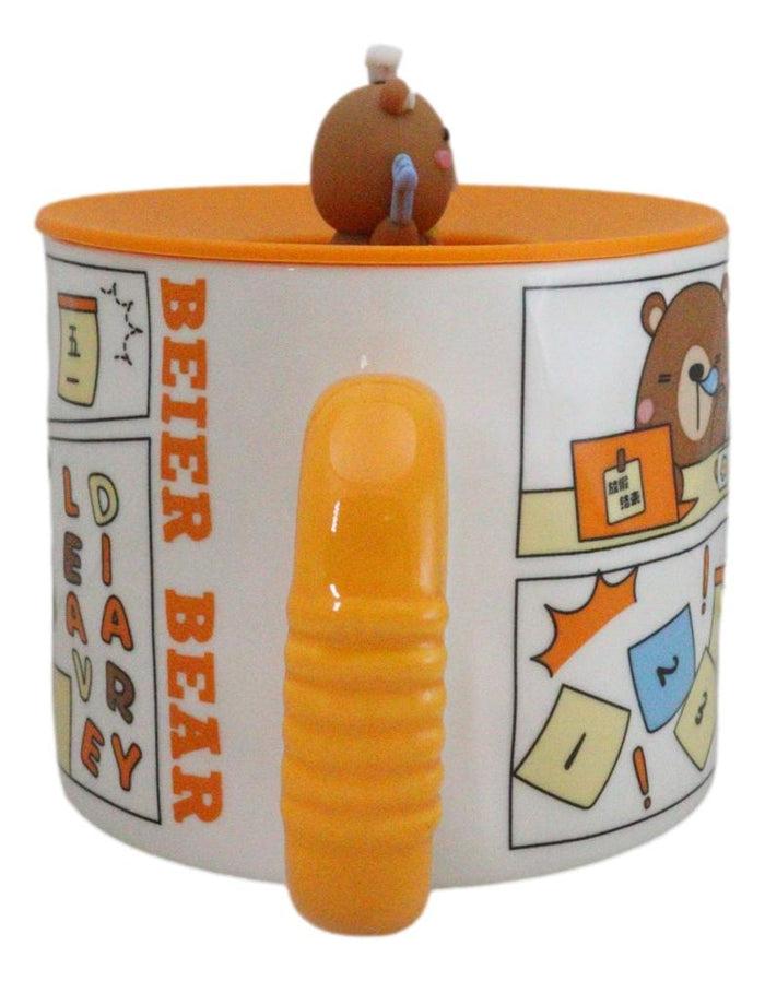 Ebros Gift Whimsical Brown Bear Cub With Leave Diary Cartoon Ceramic Mug With Silicone Lid