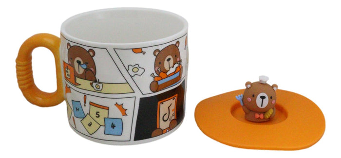 Ebros Gift Whimsical Brown Bear Cub With Leave Diary Cartoon Ceramic Mug With Silicone Lid