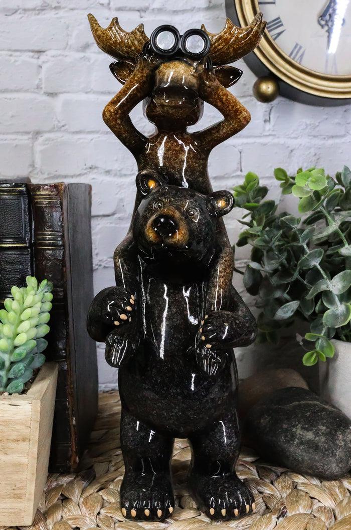 ebros gift Whimsical Bull Moose Elk Sitting On Black Bear Shoulders W/ Binoculars Figurine