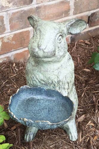 Ebros Gift Whimsical Bunny Rabbit Holding Leaf Bird Feeder Garden Decor Aluminum Statue