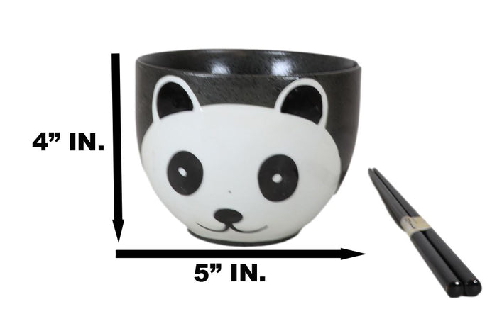 Ebros Gift Whimsical Ceramic Black Giant Panda Bear Ramen Noodle Bowl With Chopsticks Set