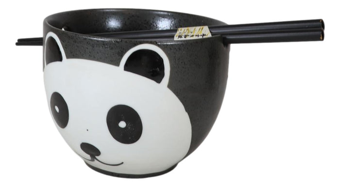 Ebros Gift Whimsical Ceramic Black Giant Panda Bear Ramen Noodle Bowl With Chopsticks Set