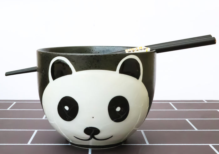 ebros gift Whimsical Ceramic Black Giant Panda Bear Ramen Noodle Bowl With Chopsticks Set