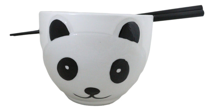 Ebros Gift Whimsical Ceramic White Giant Panda Bear Ramen Noodle Bowl With Chopsticks Set