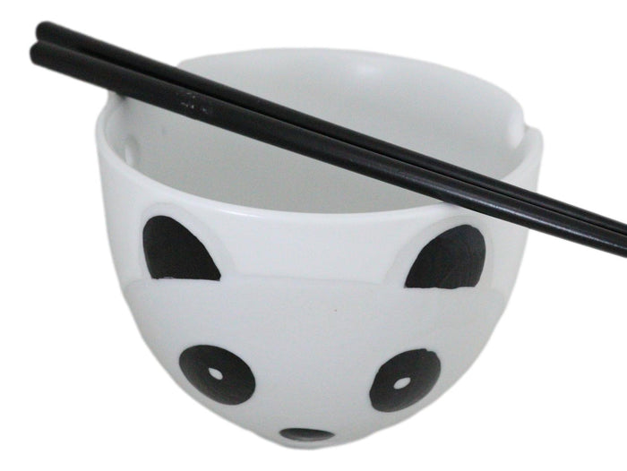 Ebros Gift Whimsical Ceramic White Giant Panda Bear Ramen Noodle Bowl With Chopsticks Set