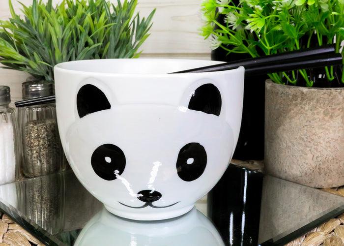 ebros gift Whimsical Ceramic White Giant Panda Bear Ramen Noodle Bowl With Chopsticks Set
