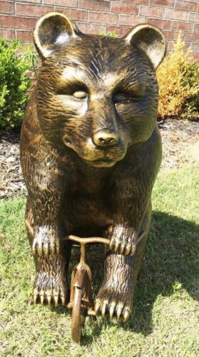 Ebros Gift Whimsical Circus Grizzly Bear Riding Little Trike Bicycle Garden Metal Statue
