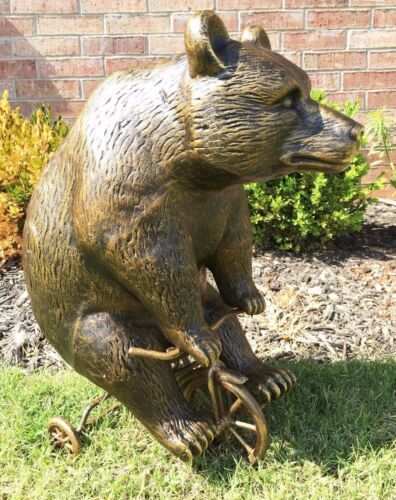 Ebros Gift Whimsical Circus Grizzly Bear Riding Little Trike Bicycle Garden Metal Statue