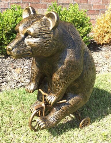 ebros gift Whimsical Circus Grizzly Bear Riding Little Trike Bicycle Garden Metal Statue