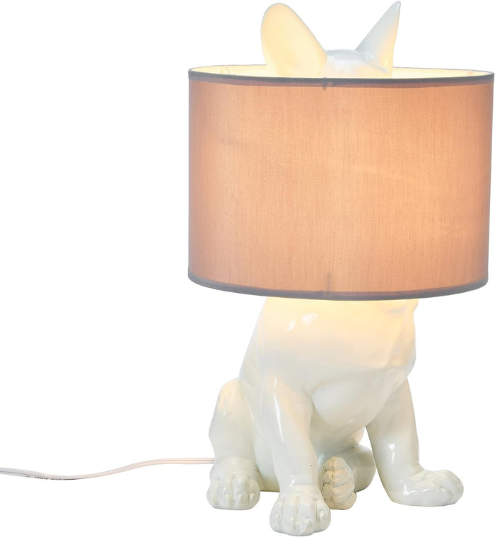Ebros Gift Whimsical Cute White Hiding Dog Desktop Bedside Table Lamp With Fabric Shade 17"