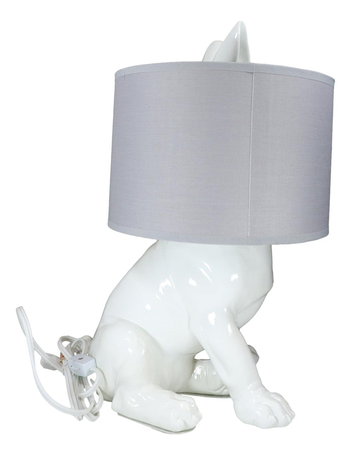 Ebros Gift Whimsical Cute White Hiding Dog Desktop Bedside Table Lamp With Fabric Shade 17"