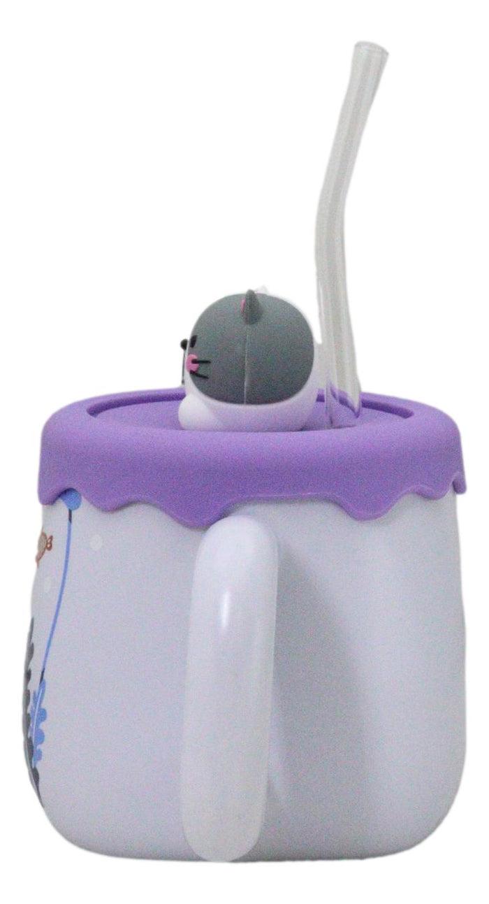 Ebros Gift Whimsical Diver Cat With Sea Fishes Ceramic Mug With Silicone Lid And Straw