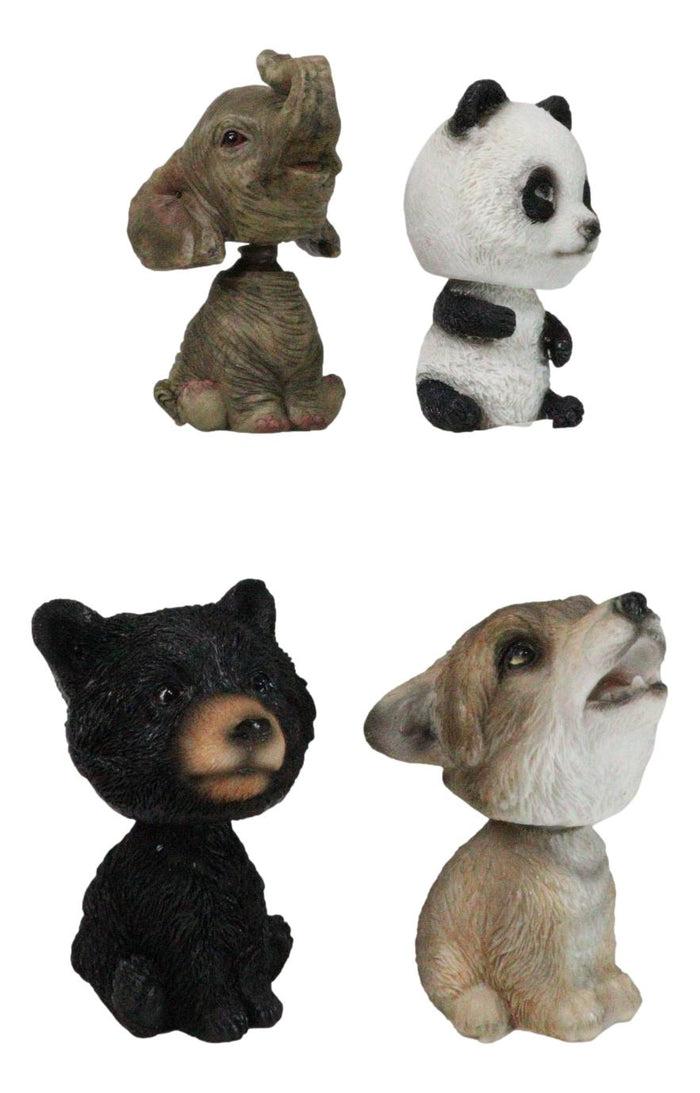 Ebros Gift Whimsical Elephant Panda Black Bear And Wolf Set Of 4 Mini Bobblehead Figurines