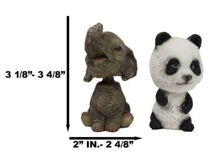 Ebros Gift Whimsical Elephant Panda Black Bear And Wolf Set Of 4 Mini Bobblehead Figurines