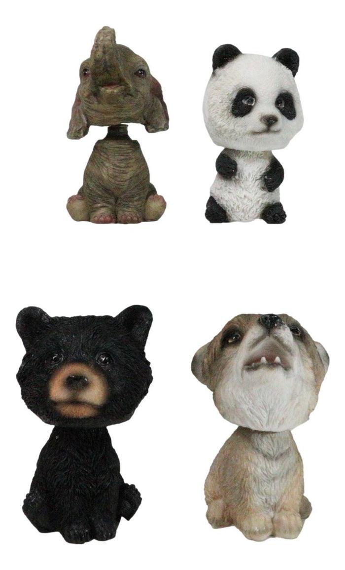 ebros gift Whimsical Elephant Panda Black Bear And Wolf Set Of 4 Mini Bobblehead Figurines