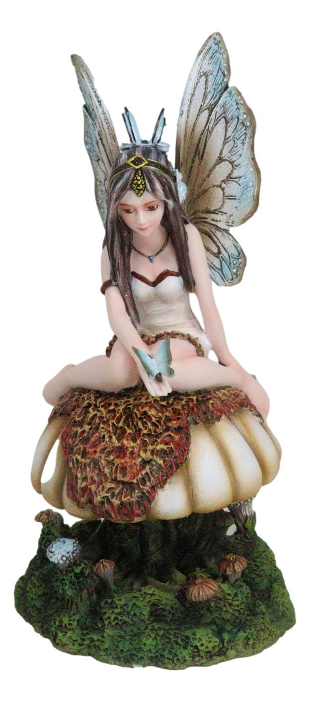 Ebros Gift Whimsical Enchanted Garden Butterfly Fairy Sitting On Wild Mushroom Figurine