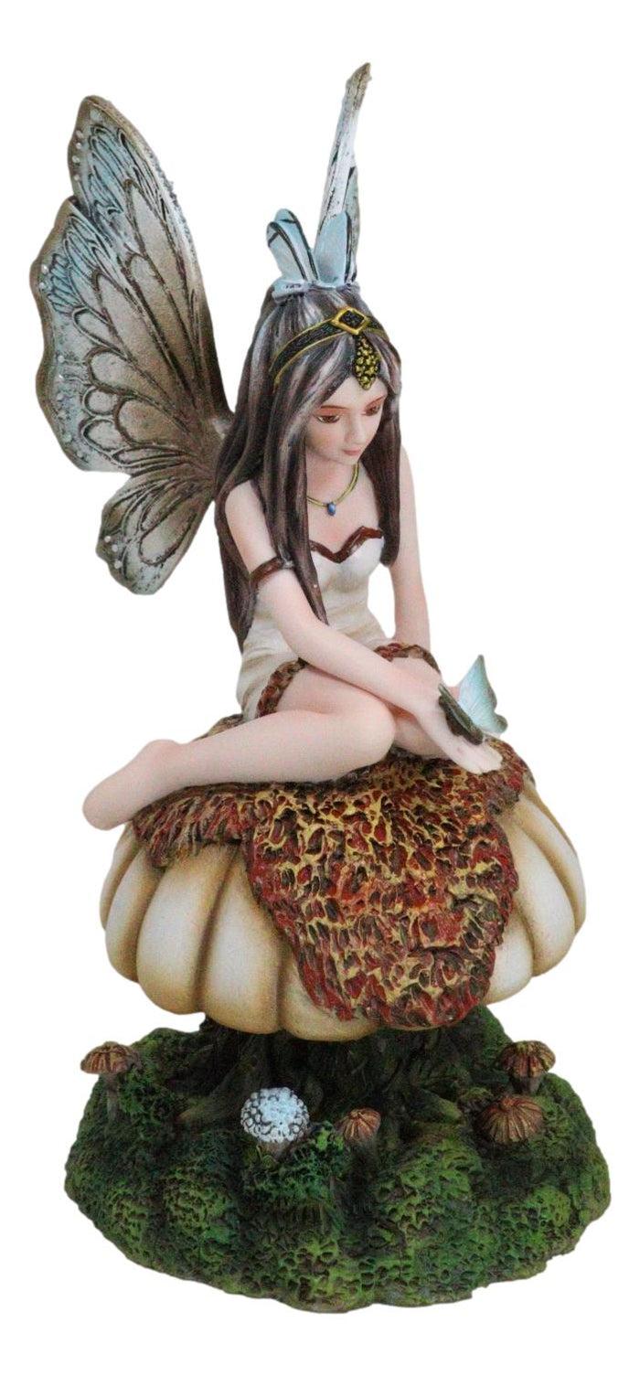 Ebros Gift Whimsical Enchanted Garden Butterfly Fairy Sitting On Wild Mushroom Figurine