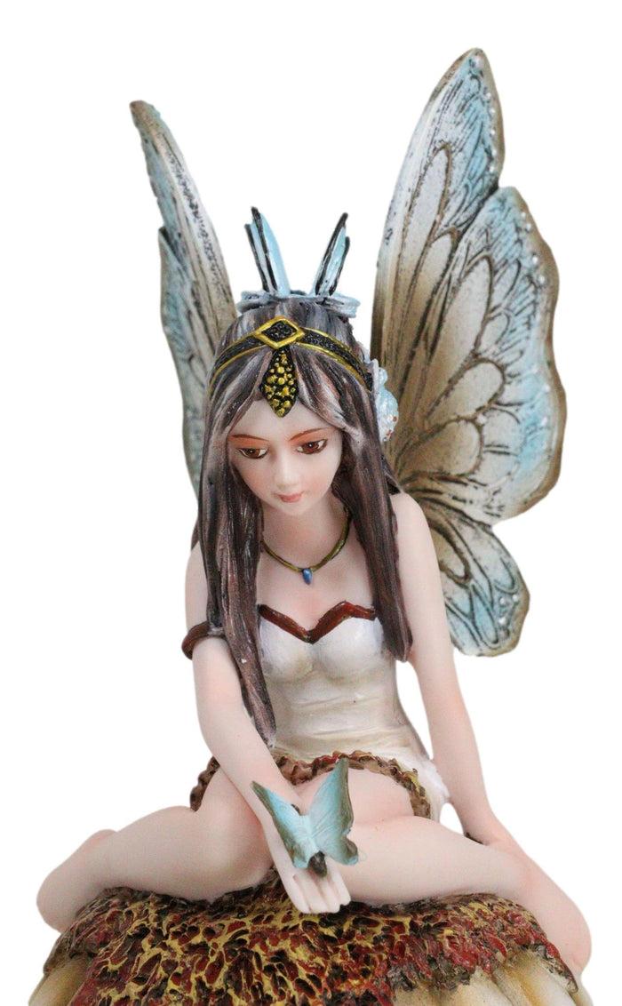 Ebros Gift Whimsical Enchanted Garden Butterfly Fairy Sitting On Wild Mushroom Figurine
