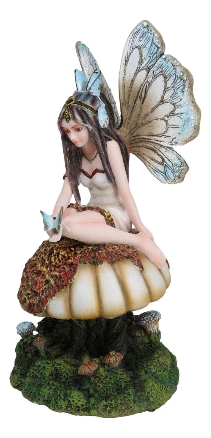 ebros gift Whimsical Enchanted Garden Butterfly Fairy Sitting On Wild Mushroom Figurine