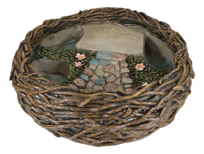 Ebros Gift Whimsical Fairy Garden Cottage Rocky Steps Faux Bird Nest Planter Display Decor