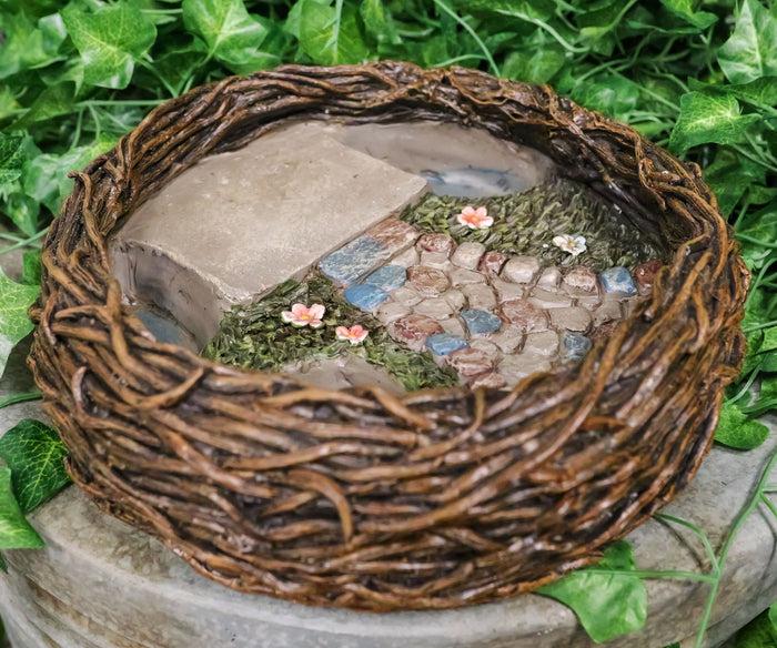 ebros gift Whimsical Fairy Garden Cottage Rocky Steps Faux Bird Nest Planter Display Decor