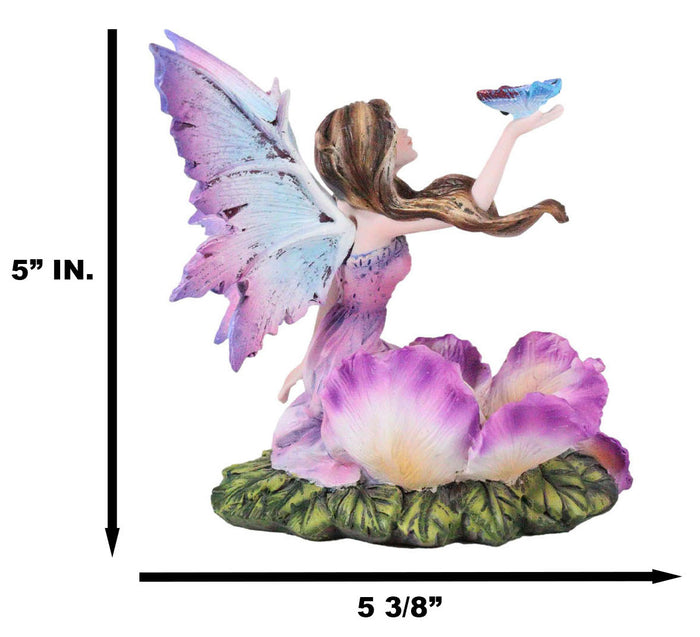 Ebros Gift Whimsical Fantasy Fuchsia Pink Flower Fairy With Blue Butterfly Figurine