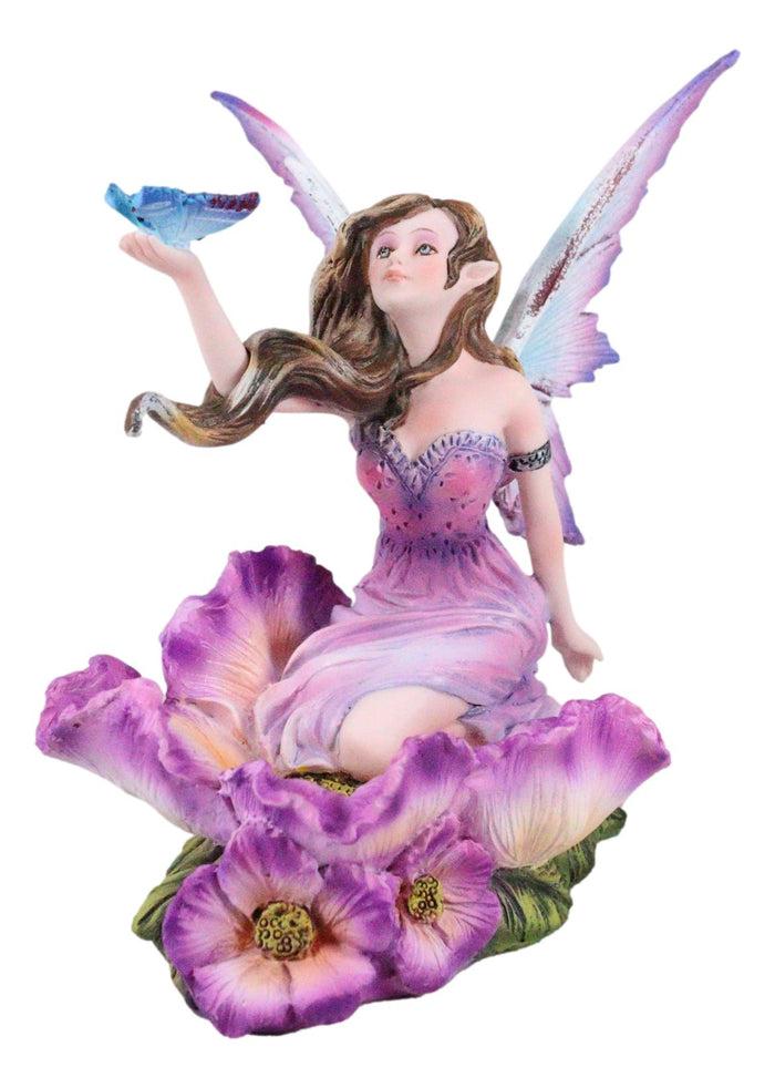 Ebros Gift Whimsical Fantasy Fuchsia Pink Flower Fairy With Blue Butterfly Figurine
