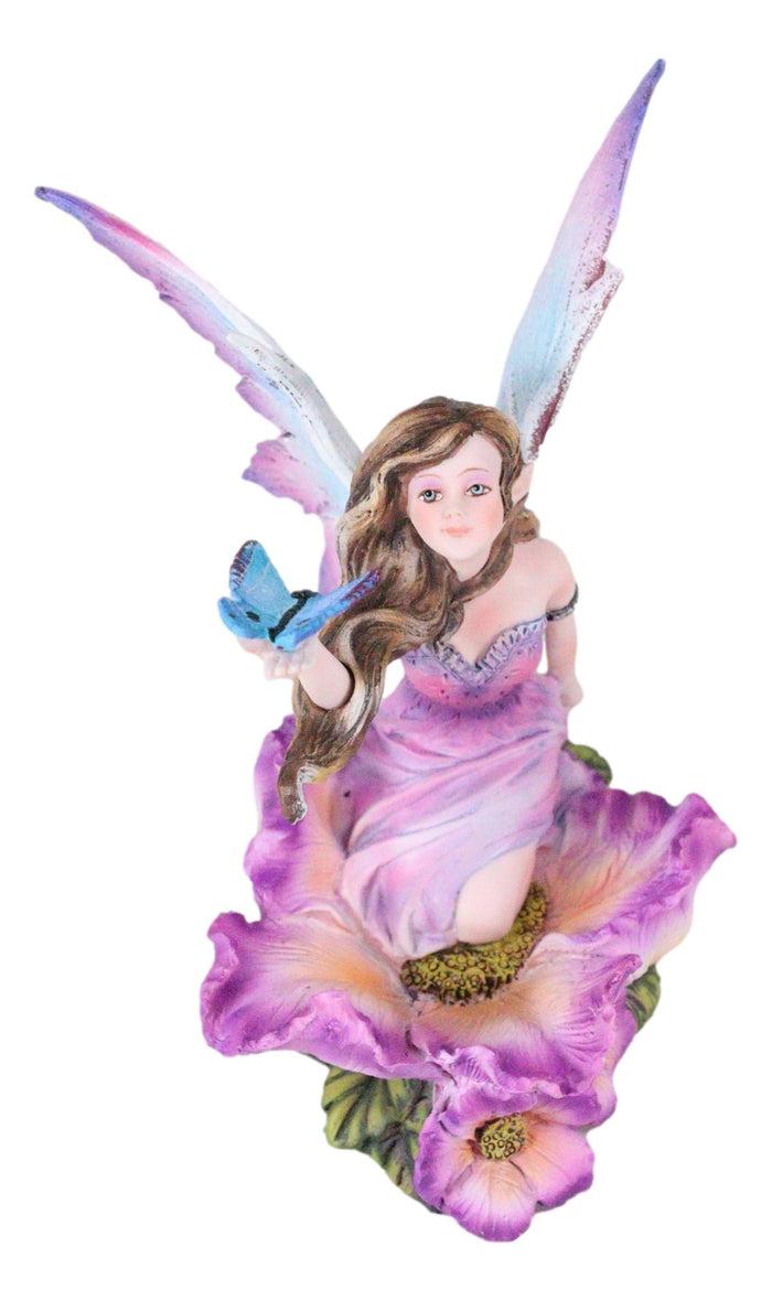 Ebros Gift Whimsical Fantasy Fuchsia Pink Flower Fairy With Blue Butterfly Figurine