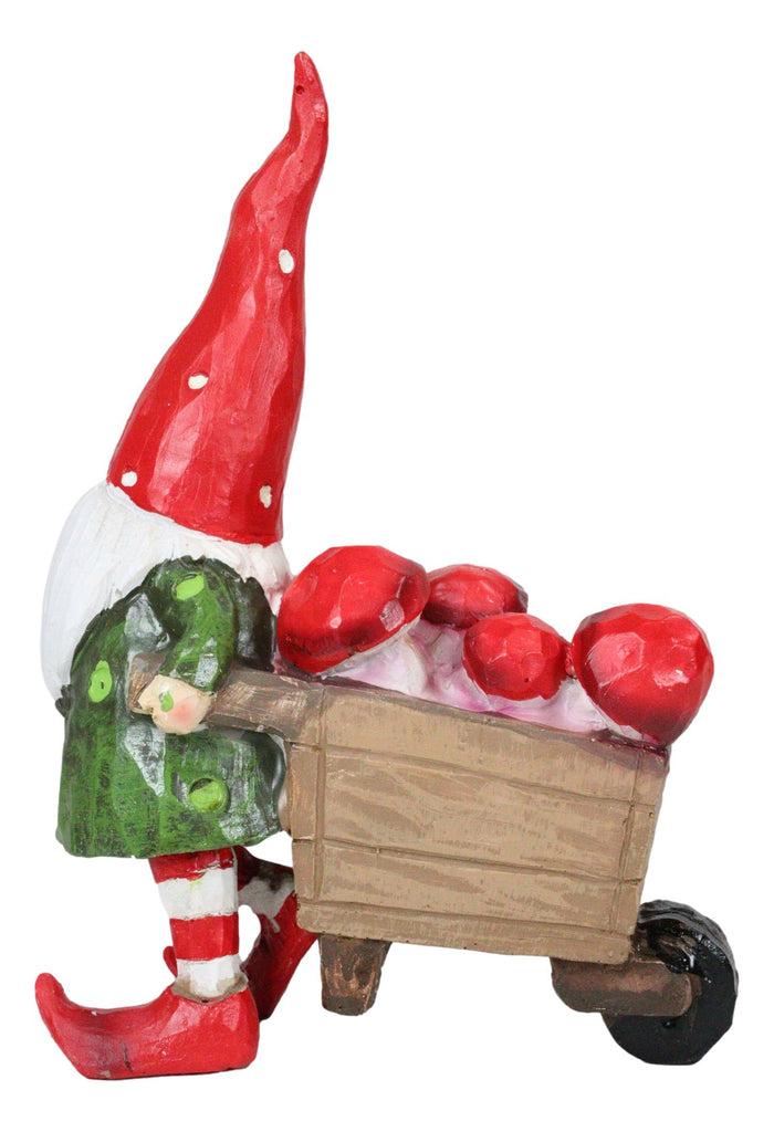 Ebros Gift Whimsical Farmer Gnome Pulling Farm Mushrooms Wheelbarrow Fairy Garden Figurine