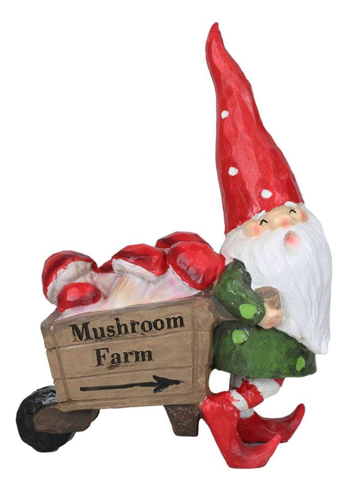 Ebros Gift Whimsical Farmer Gnome Pulling Farm Mushrooms Wheelbarrow Fairy Garden Figurine