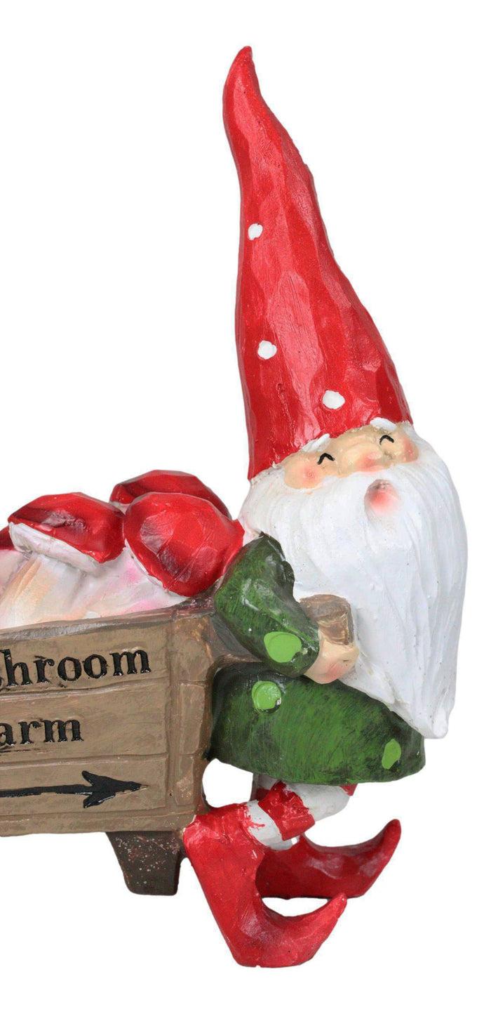 Ebros Gift Whimsical Farmer Gnome Pulling Farm Mushrooms Wheelbarrow Fairy Garden Figurine