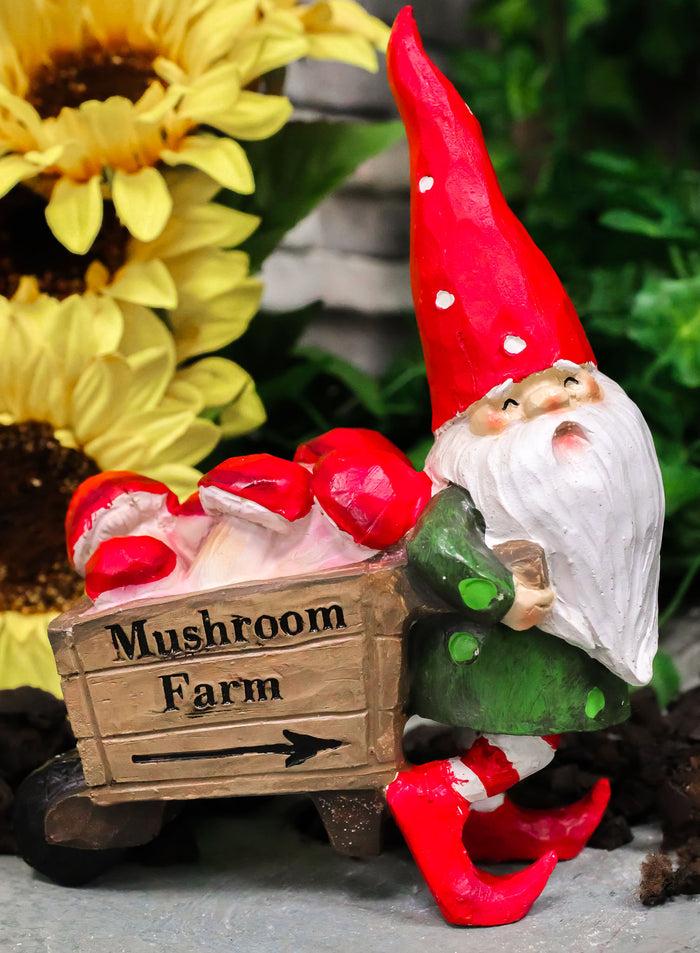 ebros gift Whimsical Farmer Gnome Pulling Farm Mushrooms Wheelbarrow Fairy Garden Figurine