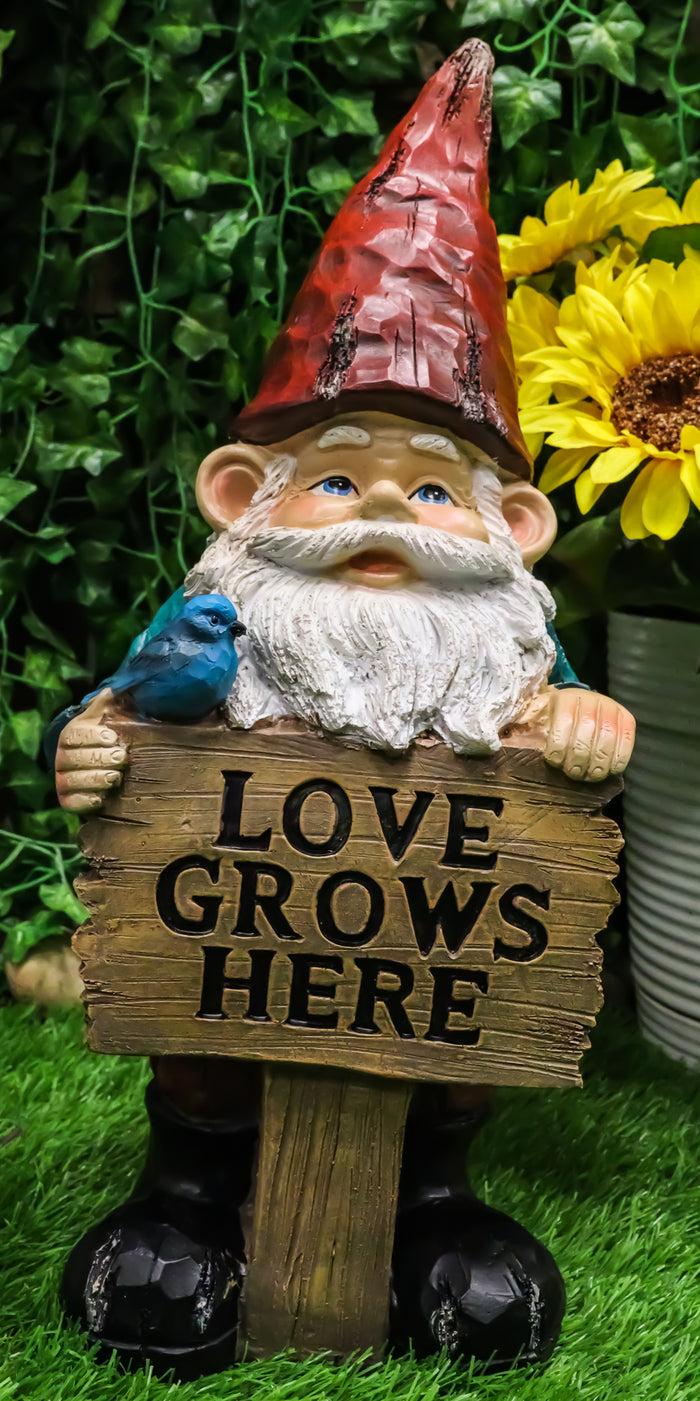ebros gift Whimsical Festive Garden Mr Gnome And Bluebird With Love Grows Here Sign Statue