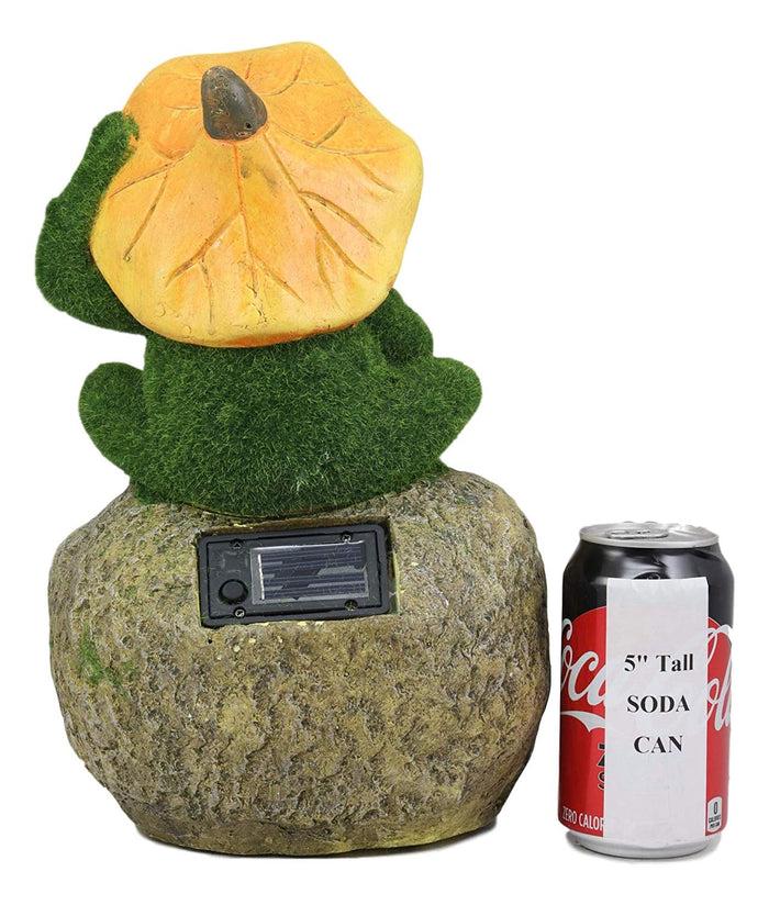 Ebros Gift Whimsical Flocked Grass Toad Frog On Rock Garden Statue With Solar LED Light