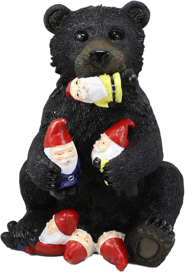 Ebros Gift Whimsical Forest Black Bear Holding Colorful Christmas Mini Gnomes Statue 14"H