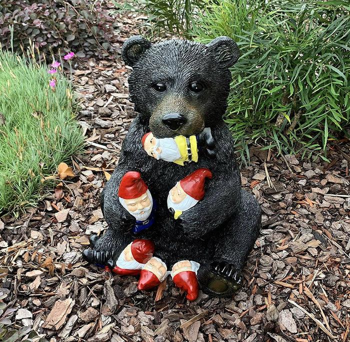 ebros gift Whimsical Forest Black Bear Holding Colorful Christmas Mini Gnomes Statue 14"H