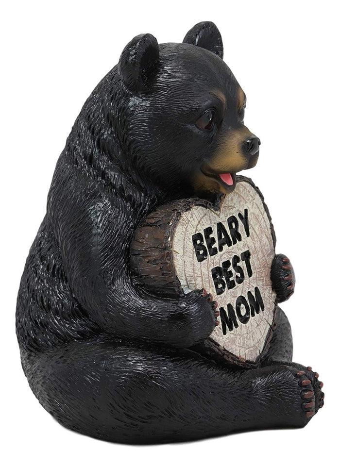 Ebros Gift Whimsical Forest Black Bear Holding Heart Sign Saying "Beary Best Mom" Statue
