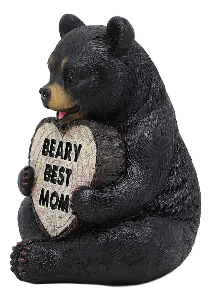 Ebros Gift Whimsical Forest Black Bear Holding Heart Sign Saying "Beary Best Mom" Statue