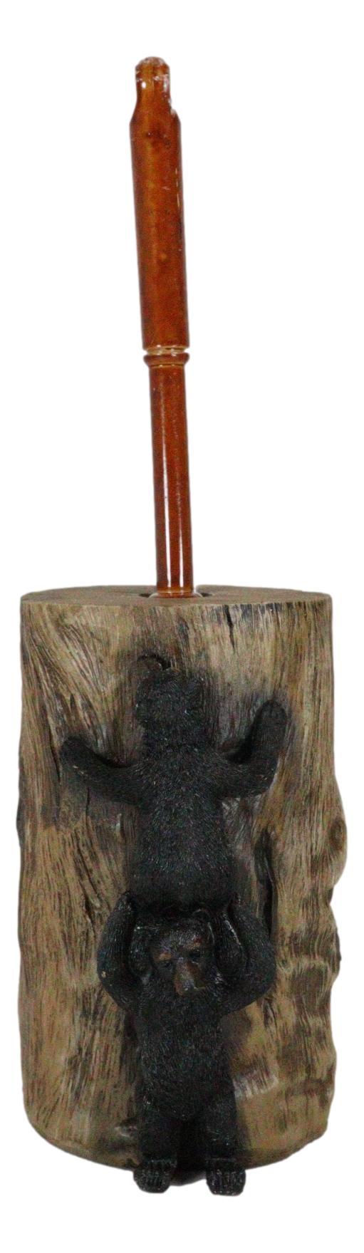 Ebros Gift Whimsical Forest Climbing Black Bears Toilet Brush Scrub And Base Holder Set