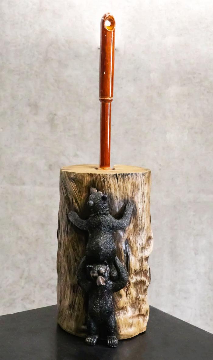 ebros gift Whimsical Forest Climbing Black Bears Toilet Brush Scrub And Base Holder Set