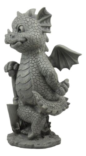 Ebros Gift Whimsical Garden Dragon With Shovel Statue 11.5"H Gardening Green Thumb Dragon