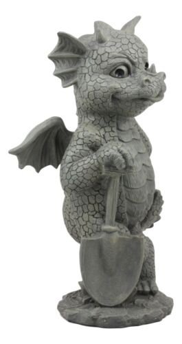 Ebros Gift Whimsical Garden Dragon With Shovel Statue 11.5"H Gardening Green Thumb Dragon