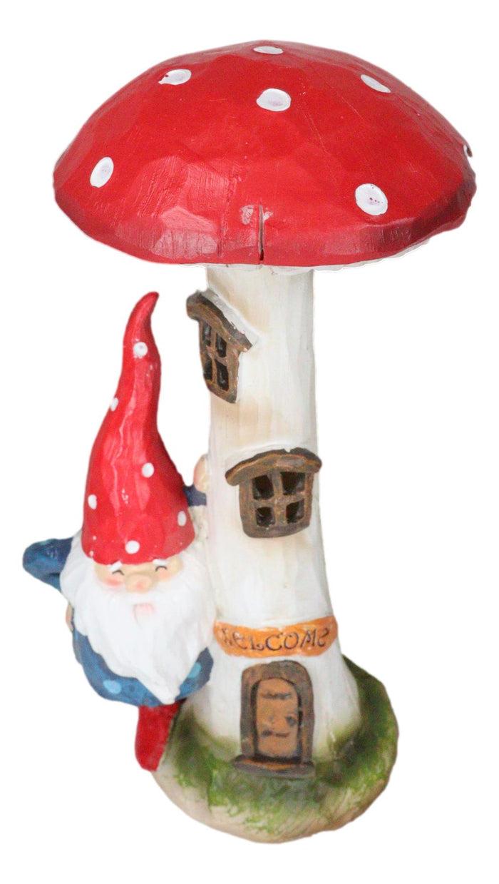 Ebros Gift Whimsical Garden Gnome By Toadstool Mushroom Home LED Courtesy Light Figurine