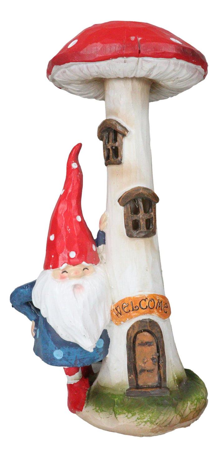 Ebros Gift Whimsical Garden Gnome By Toadstool Mushroom Home LED Courtesy Light Figurine