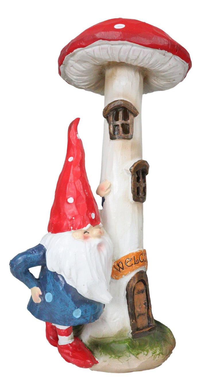 Ebros Gift Whimsical Garden Gnome By Toadstool Mushroom Home LED Courtesy Light Figurine