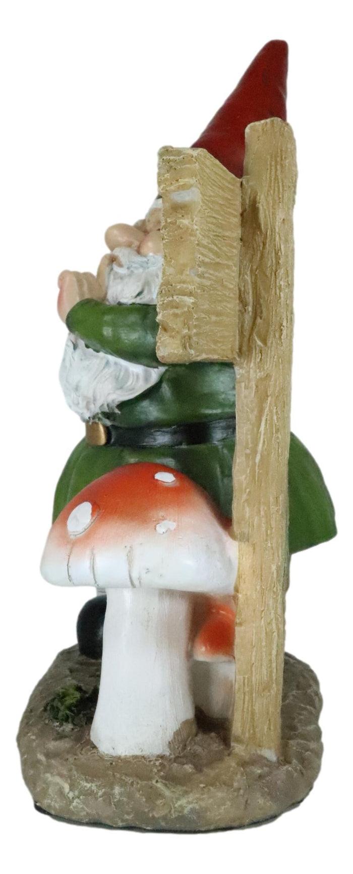 Ebros Gift Whimsical Garden Gnome With Toadstool Mushroom And SHHH Quiet Yard Sign Statue