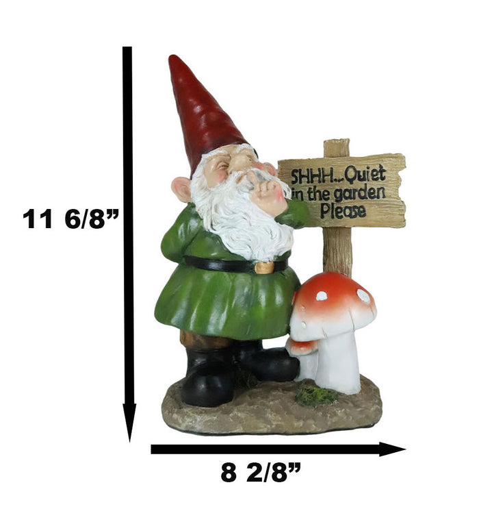 Ebros Gift Whimsical Garden Gnome With Toadstool Mushroom And SHHH Quiet Yard Sign Statue
