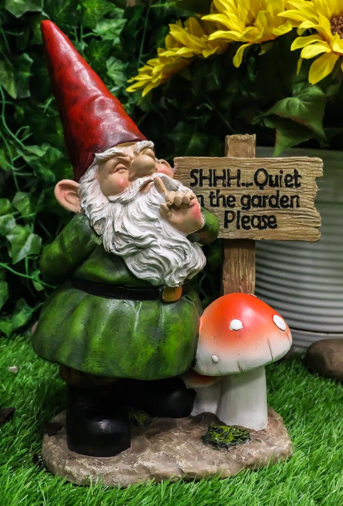 ebros gift Whimsical Garden Gnome With Toadstool Mushroom And SHHH Quiet Yard Sign Statue