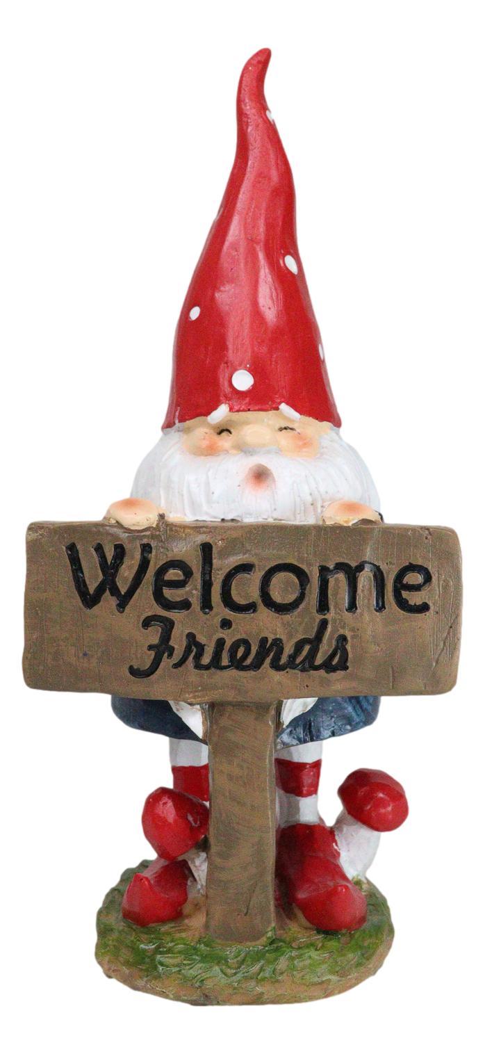 ebros gift Whimsical Garden Mr Gnome By Toadstool Mushrooms Welcome Friends Sign Figurine