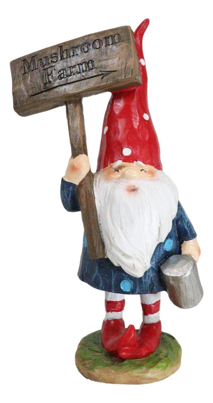 ebros gift Whimsical Garden Mr Gnome With Hammer and Mushroom Farm Plank Sign Figurine